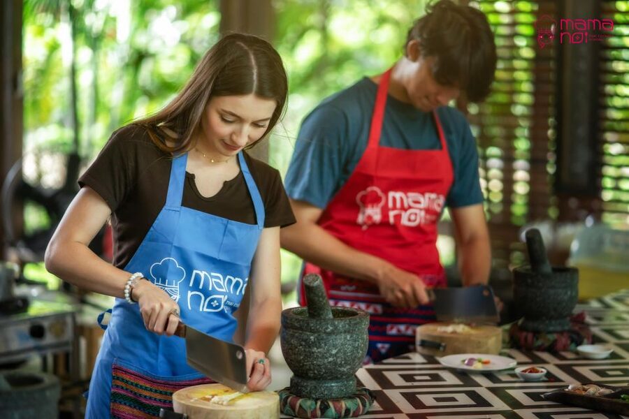 Chiang Mai: Cooking Class with Organic Farm at Mama Noi - Sitting down to eat what you made, plus how much food to expect