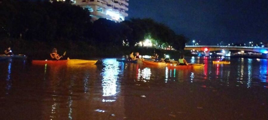 Chiang Mai: Ping River Night Kayaking into City Center - Nawarat Bridge and the Colored Night View From Under the Lights