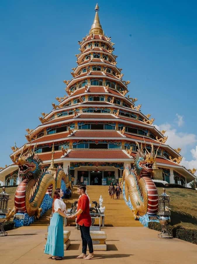 Chiang Rai IG Lalitta Cafe and White, Blue, Red Temples Tour - Wat Huay Pla Kang Red Temple: the 9-floor pagoda and biggest Buddha focus