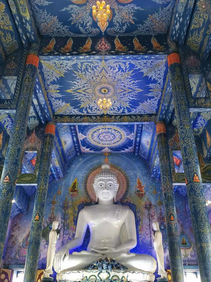 Chiang Rai White, Blue, Red 3 Temples Tour - Wat Rong Suea Ten (Blue Temple): peaceful looking with gold accents