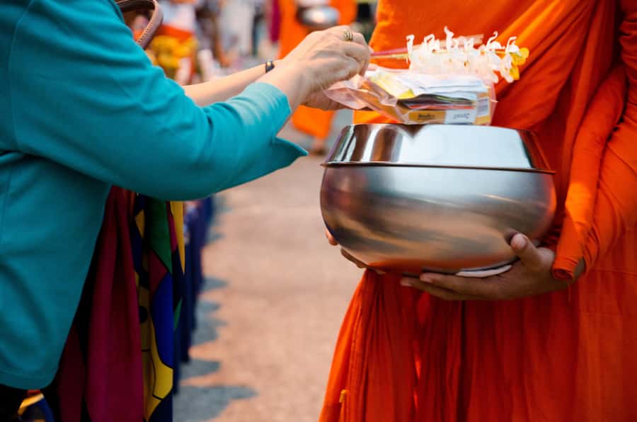 Early morning Doi Suthep with monk chanting and alms - Monk Chanting and the 7 am Alms Procession